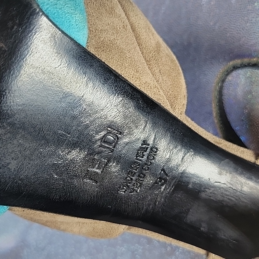 Fendi Vintage Teal & Grey Suede  Platform Peep Toe High Heel Sandal SZ:37/6.5 - Picture 10 of 14